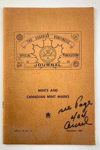 The Canadian Numismatic Publication Journal 1967 Canadian Mint Marks DD859