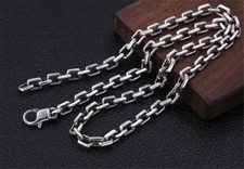 925 Sterling Silver Rectangle Cable Chains for Men Necklace Width 7mm 18-40 inch