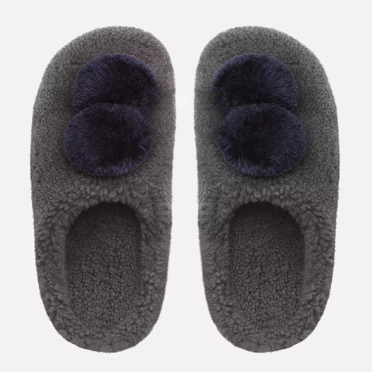 Fitflop House Shearling Pom Pom Slippers, Dark Grey (UK7/Used