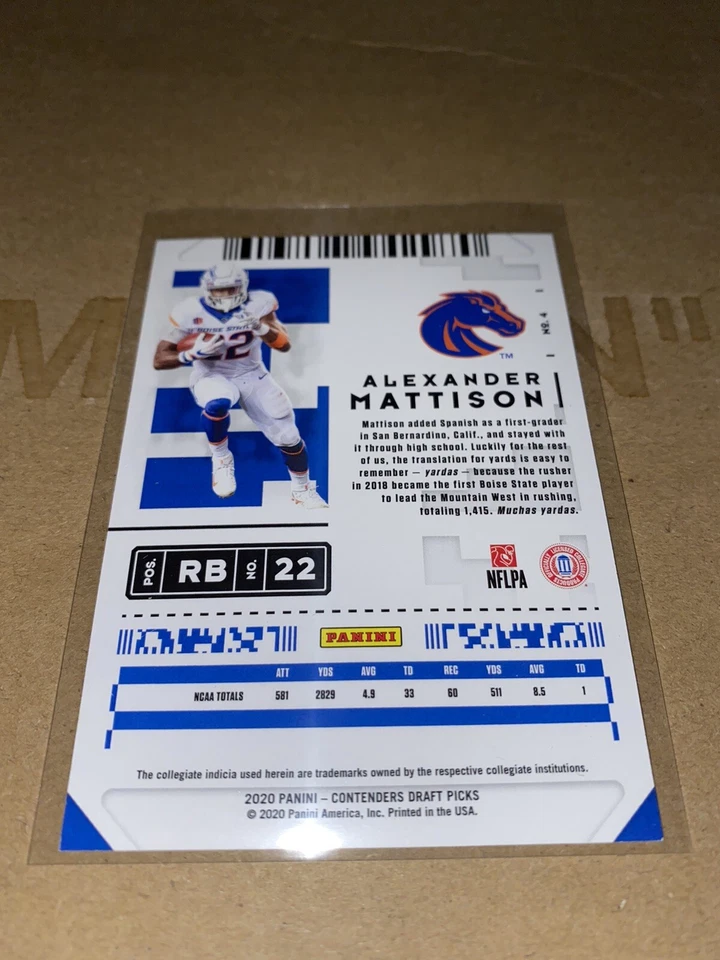 2020 panini contenders draft picks Alexander Mattison # 10/23 Cracked Ice 🔥 - Image 4 of 4