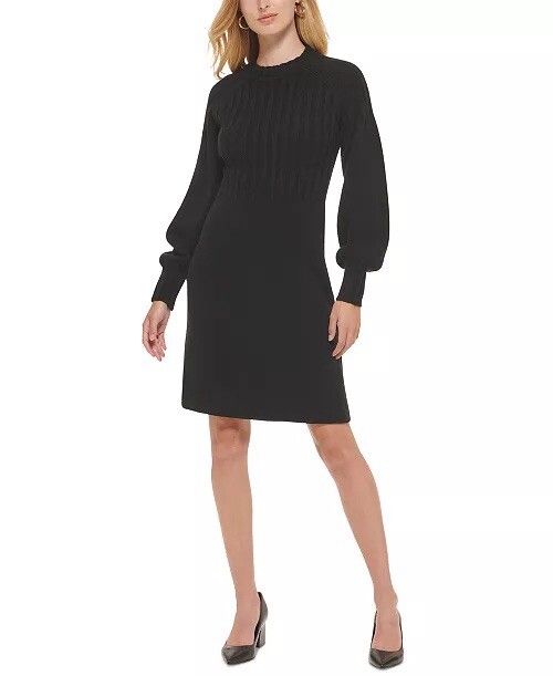 Calvin Klein Womens Knit Midi Sweaterdress Black S