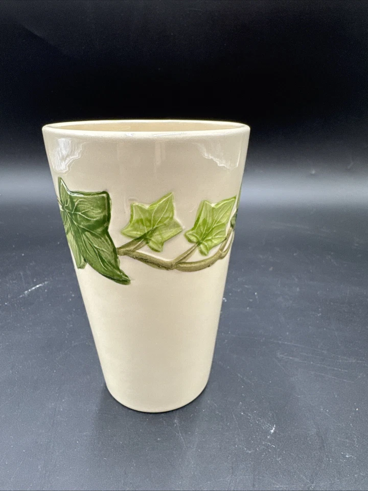 Vaso vintage de loza de hiedra franciscana años 50 12 onzas borde verde 5 1/4" EE. UU. Foto 2 de 4