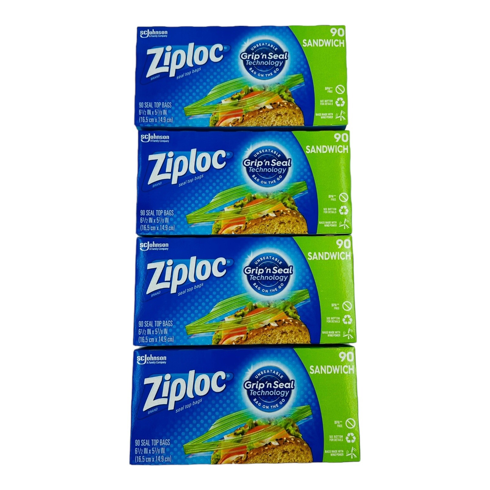 4 Boxes Ziploc Sandwich Bags Grip 'n Seal 90 Bags/Box 6-1/2" x 5-7/8"