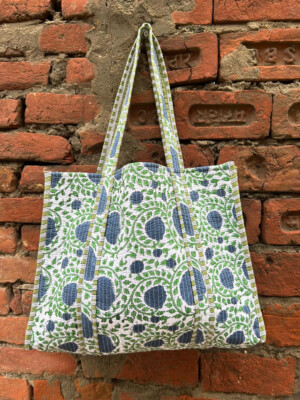 Block Print Tote Bags Quilted Handmade Cotton Large Shoulder