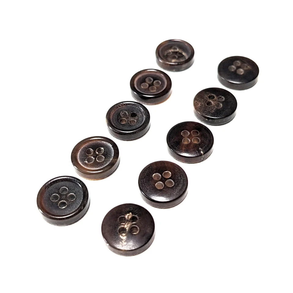 A Lot of 10 Genuine Horn Buttons for Suit Jacket, Blaze 4-Hole Flat Dark Brown - Image 2 of 4