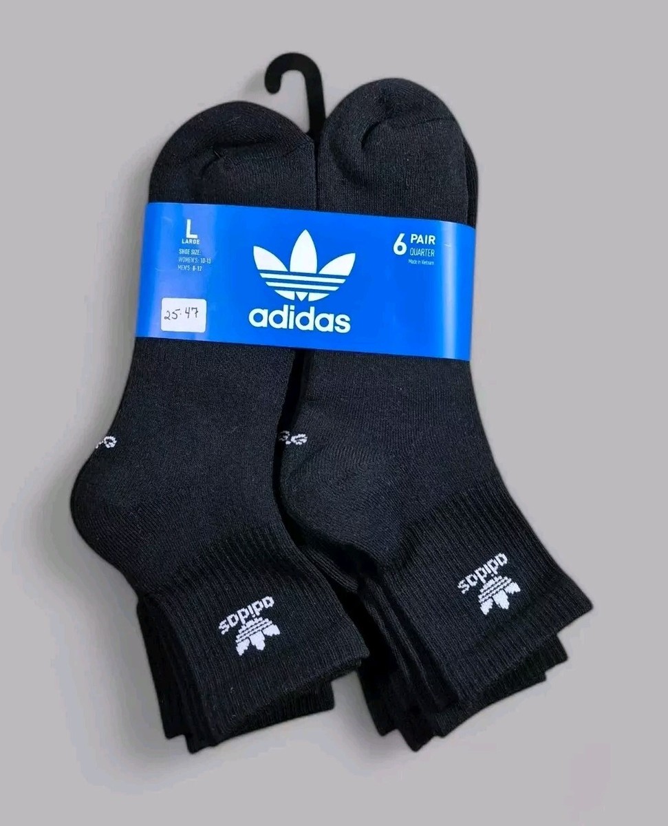 ADIDAS Mens Socks 1/4 Crew Moisture Wicking Everyday Pair Shoe Size 8-12  Black