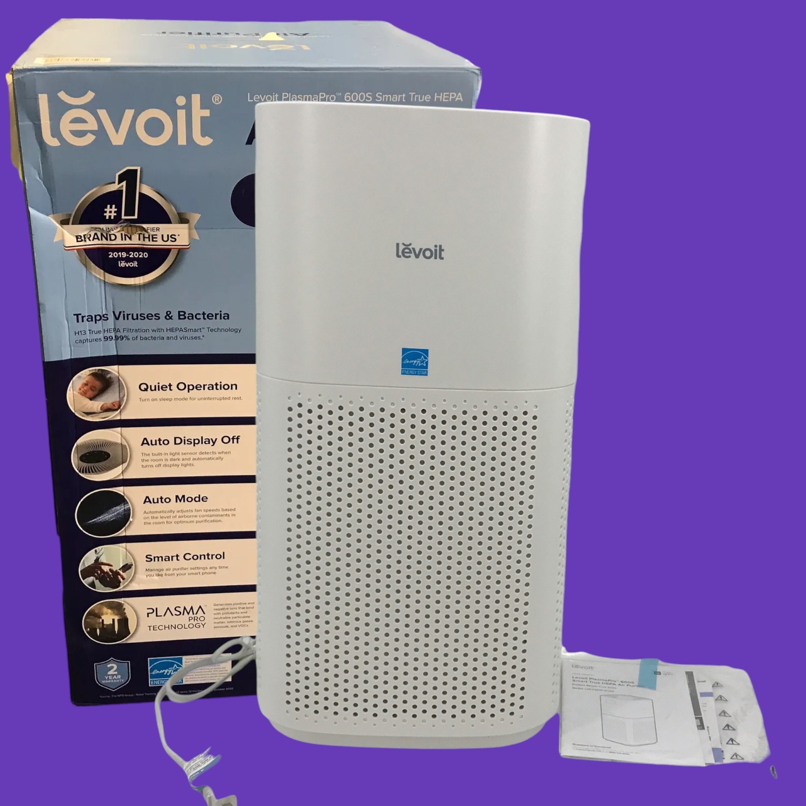 LEVOIT Portable Air Purifier White PlasmaPro 600S #OB6037