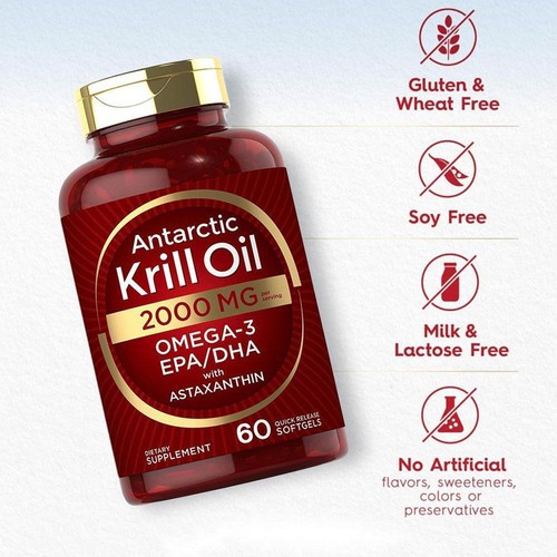 Antarctic Krill Oil 2000 mg 60 Softgels | Omga-3 EPA, DHA, with Astaxanthin - Picture 3 of 9