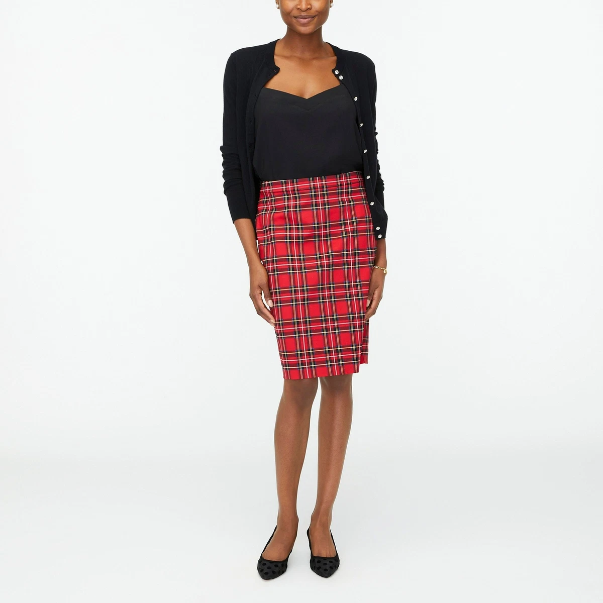 J Crew AD141 NWT Size 14 Chic Red Tartan Plaid Sateen Pencil Skirt | eBay