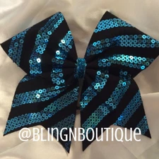 CHEER BOW - Black W/Teal Sequins Cheer Bow - Teal The Line
