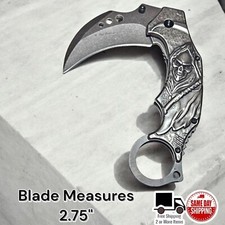 Grim Reaper 3-D Stone Wash Karambit Assisted Folding Pocket Knife Handle 4.50"