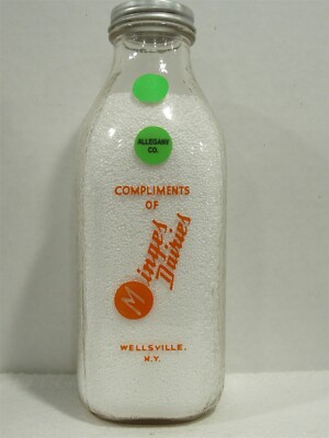 SSPQ Milk Bottle Minges Dairy Wellsville NY Refrigerator Bottle Compliments Of