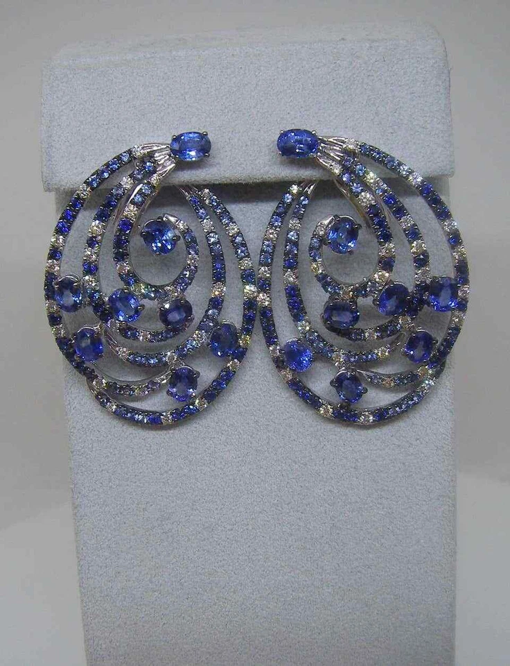Wonderful Silver Women's Oval & Round Cut Blue Sapphire & White CZ Stud Earrings - Image 4 of 4