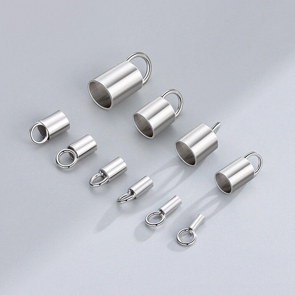 925 Sterling Silver Leather Cord CRIMP END Cap 0.9-5mm TUBE F1230