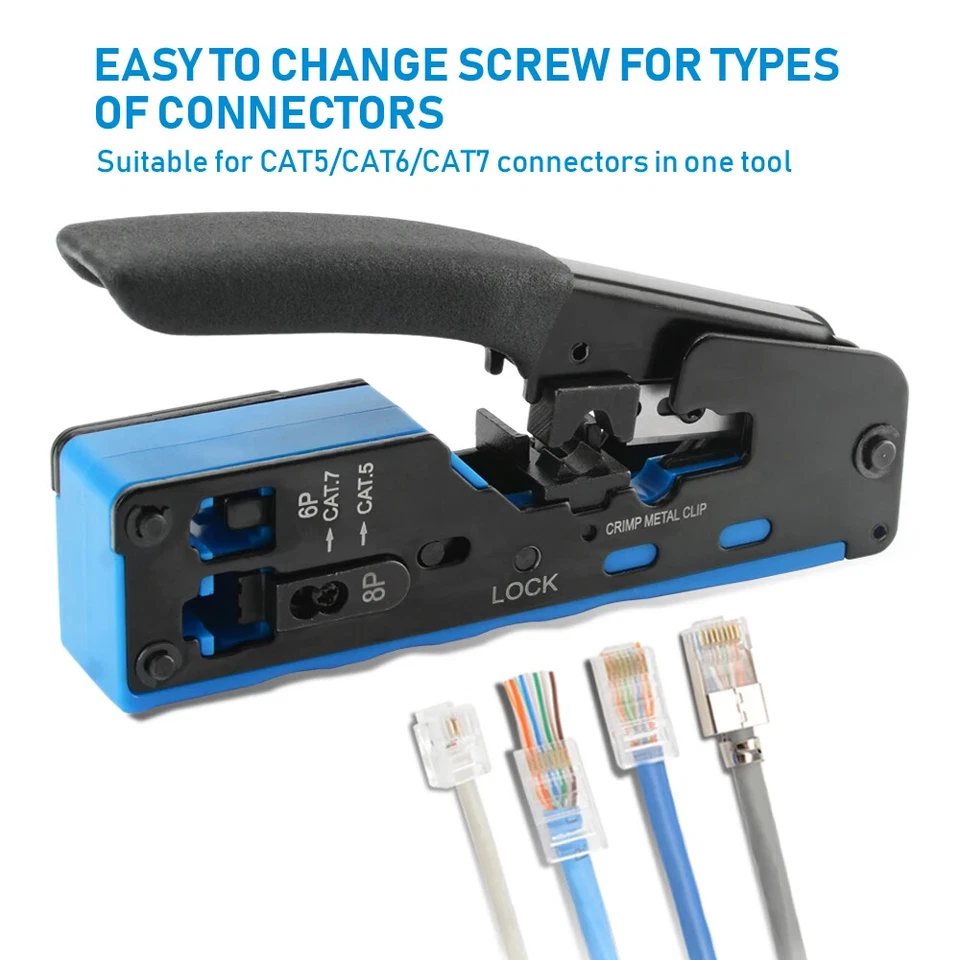 Alicate de crimpado RJ45 Paso a través de crimpadora peladora cortadora para Cat7 Cat5e 8P8C modular Foto 2 de 4