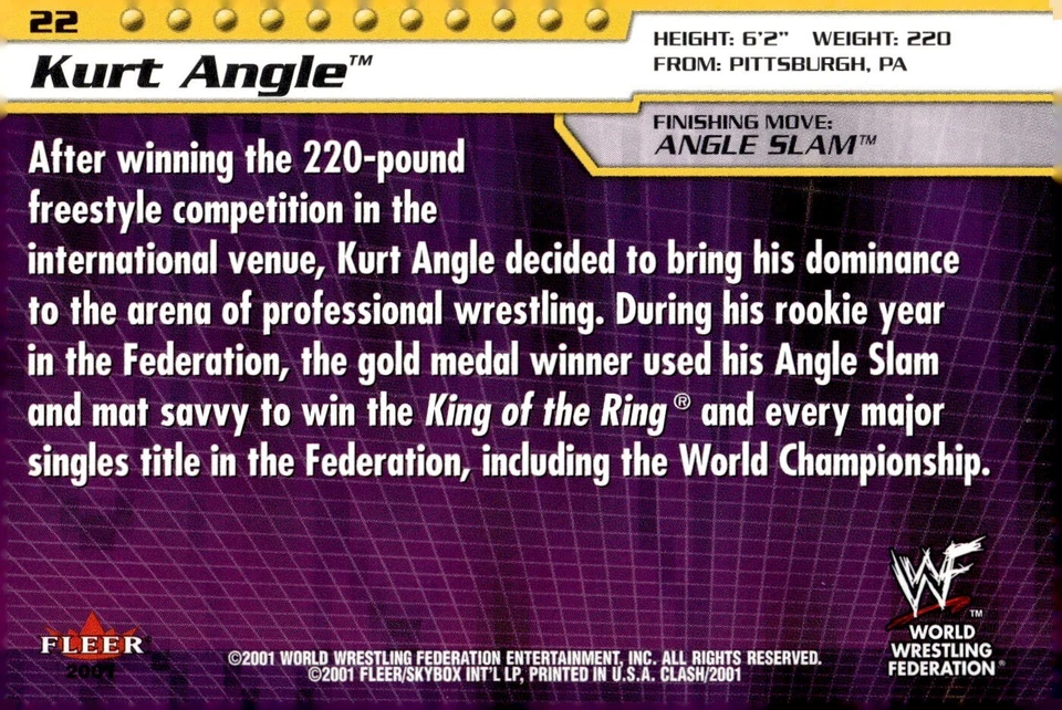 2001 Fleer WWE Championship Clash #22 Kurt Angle - Image 2 of 2