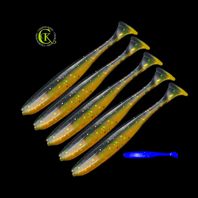 5x 7,5cm Easy Shad UV Shiner Stint Kauli Jigkopf Jig Shad Gummifisch Zander NEU1