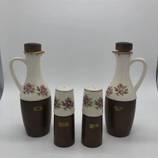 1950’s Mid Century Kitchen Teak Japanese Cruet Set Oil Vinegar Salt Pepper