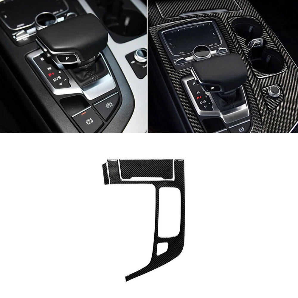 3Pcs For Audi Q7 2016-2019 Carbon Fiber Gear Shift Panel Outer Frame Trim Cover
