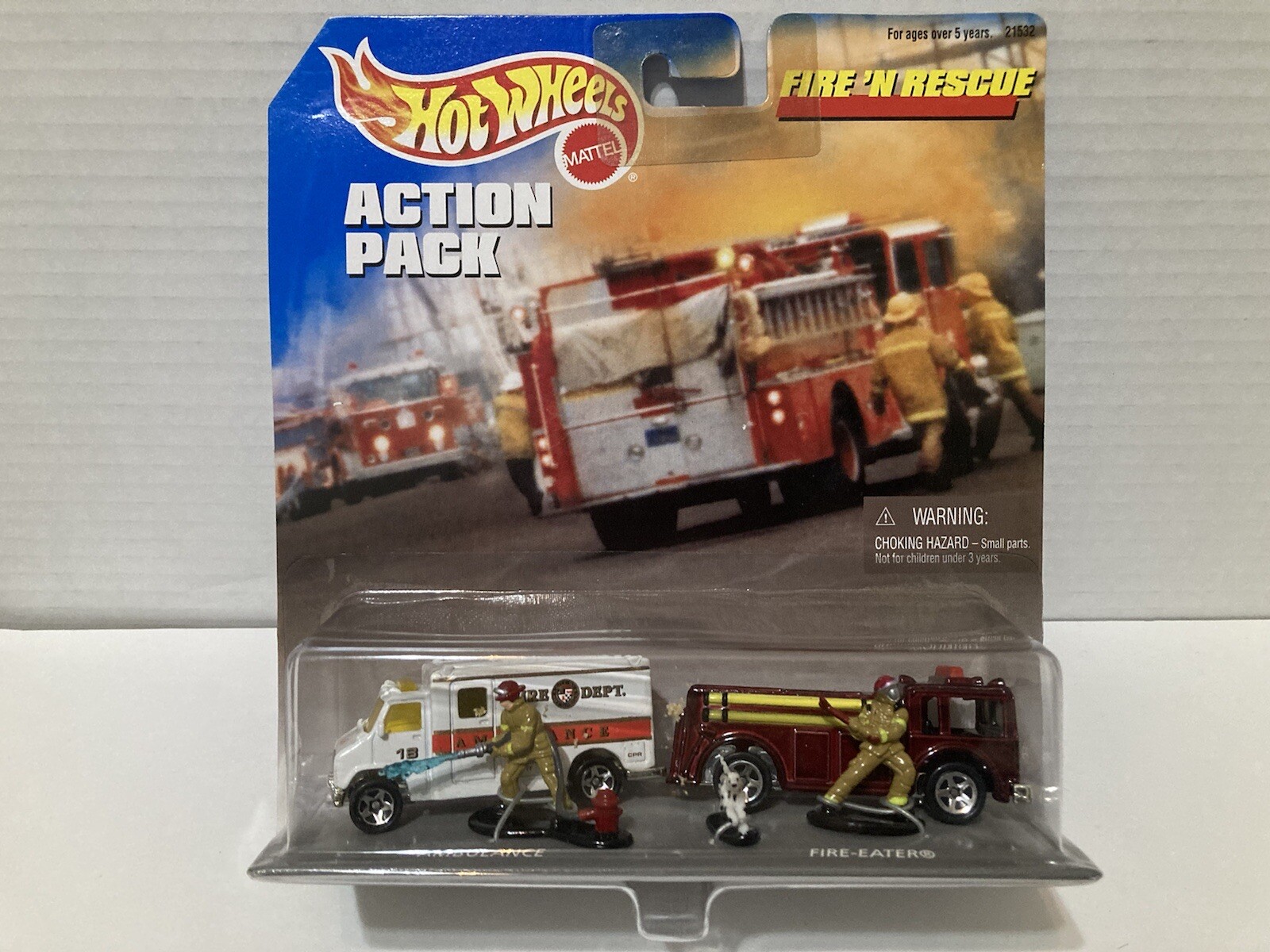 Hot Wheels Action Pack Fire ‘N Rescue Ambulance/Fire-Eater 1998 NIB
