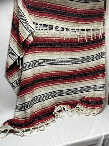 Vintage Serape Saltillo Southwest Woven Stripes Blanket 76”x 52” - Picture 7 of 10