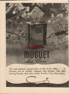 Coty 'MUGUET des BOIS' (Lily) Parfum 1949 WERBUNG Small Vintage Print Ad 683/55