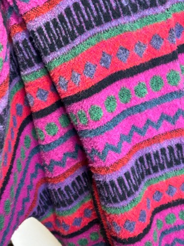 CAPPOTTO VINTAGE ANNI 90 OVERSIZE ARTISTICO SUD-OVEST GEO STAMPA ROSSO ROSA PILE MISTO LANA*M/L - Foto 3 di 8