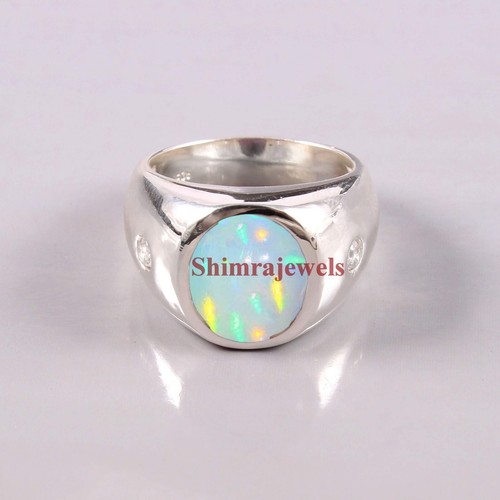 Natürlich Opal Edelstein Mit Weiß Vergoldet Silber Ring für Herren #1120 - Bild 2 von 8