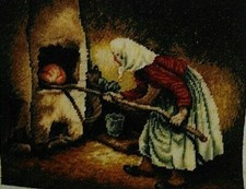 WOMAN BAKING BREAD-SAVA STOJKOV- WIEHLER GOBELIN TAPESTRY PICTURE IN PETIT PONT