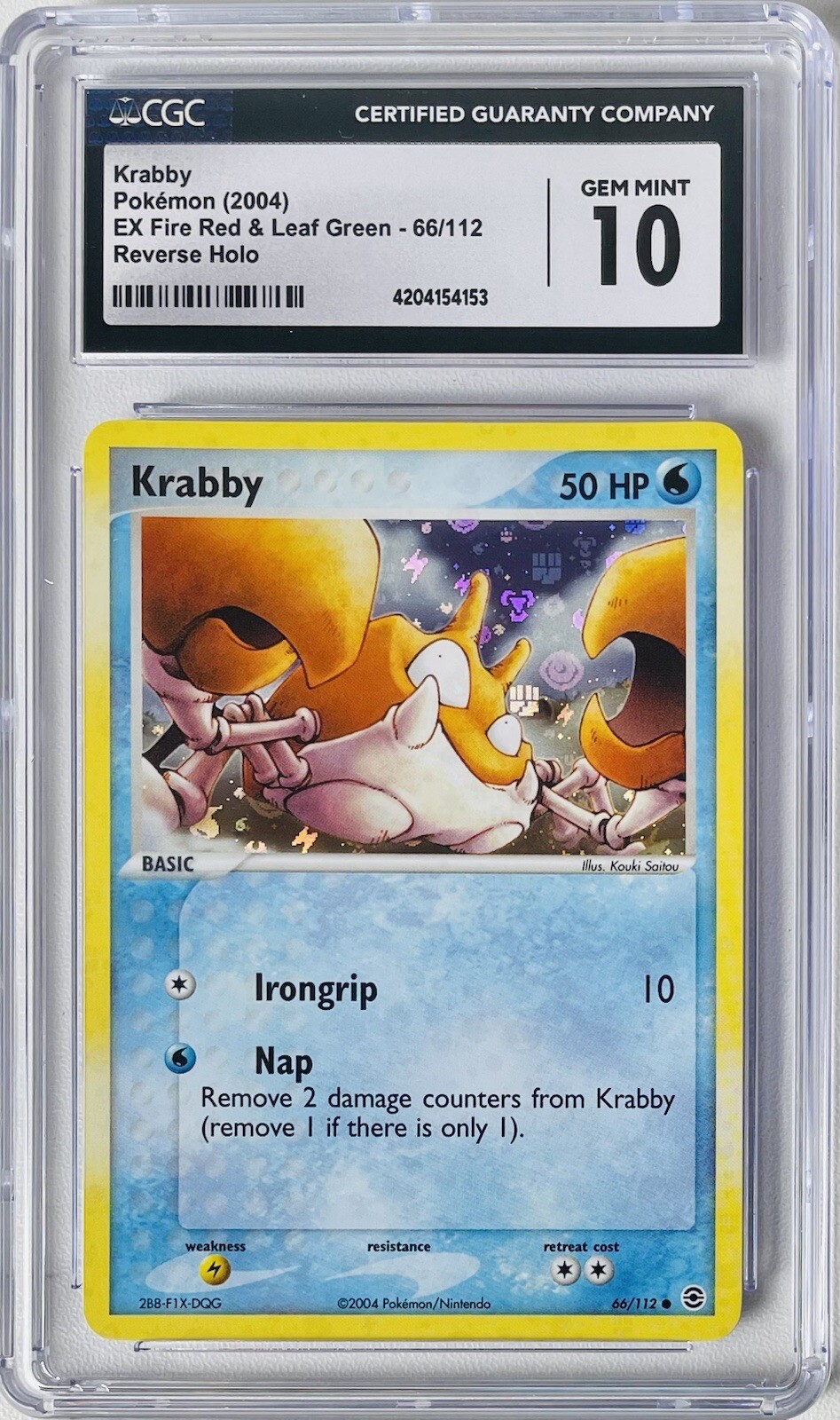 2004 Pokemon Krabby EX Fire Red Leaf Green Reverse Holo 66/112 CGC 10 GEM MINT