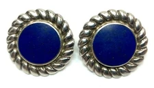 925 Sterling Silver Blue Lapis Lazuli Circular Stone Stick Earrings