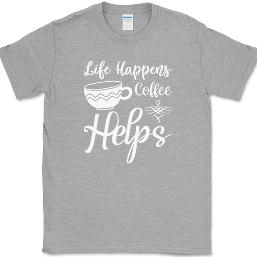 Life Happens Coffee Helps T-Shirt Funny Coffee Caffeine Office Humor Text Tee - Picture 2 of 10