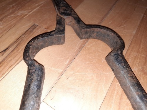 1800's Wrought Iron Fireplace 29" Long Tongs Tool Hand Forged Antiques - Picture 9 of 12