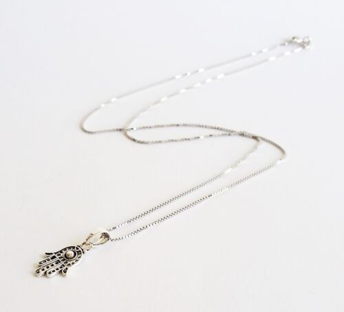 Collar Colgante Cabalá Judío Plata de Ley 925 Mal de Ojo Hamsa - Imagen 2 de 4