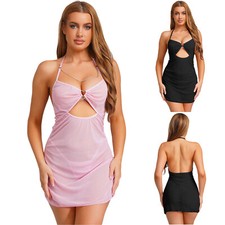 Womens Bodycon Mini Dress Mesh Sheer Tube Top Night Clubwear Babydoll Nightwear