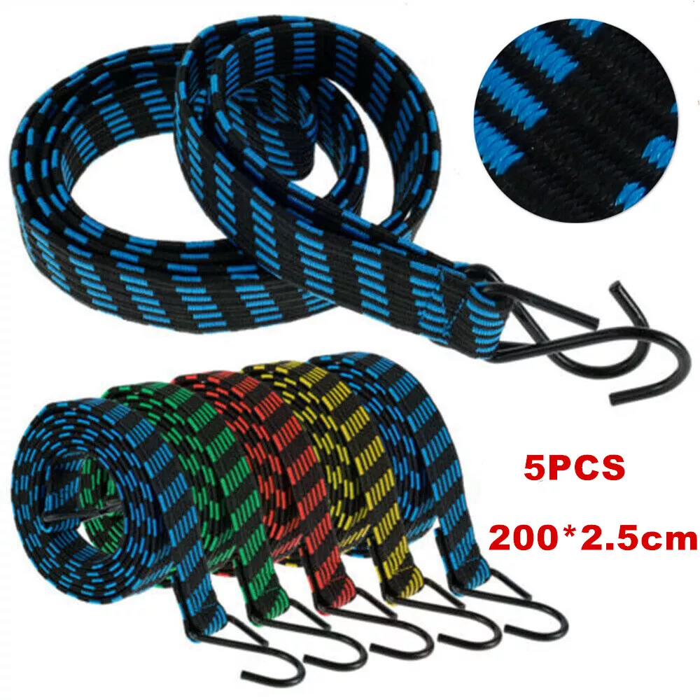 5x Heavy Duty Bungee Cord Elastic Luggage Straps Rope Hooks Stretch Tie Car  Bike