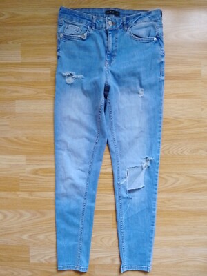 Tesco Ladies F&F Denim Distressed Mid Rise Jeans Size 12 Regular