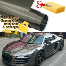 60" x 60" Dark Chrome Mirror Black Vinyl Film Wrap Sticker Stretchable 5ft x 5ft