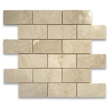 M64XP Crema Marfil Marble 2x4 Brick Subway Mosaic Tile Polished