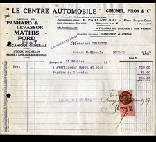BOURGES (18) CONCESSIONNAIRE AUTOMOBILE FIAT PANHARD LEVASSOR MATHIS "GIMONET"
