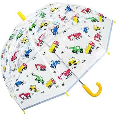 SUSINO UMBRELLAS Jungen Mädchen Kinder durchsichtiger Kuppelschirm - Bagger & Muldenkipper LKW Design
