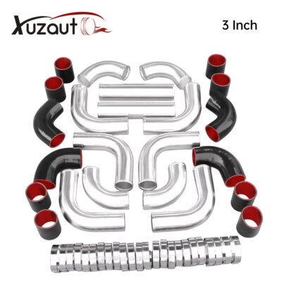  12PCS Universal Aluminum 3'' Inch Intercooler Piping Kit w/Coupler and T-Clamps