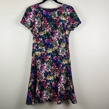 J Crew Sz 0 Navy Blue Floral Lined Crepe Fit Flare Printed Flutter Dress