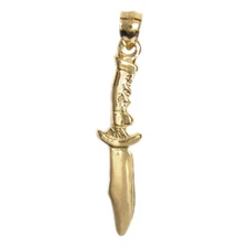 New 14k Yellow Gold Bowie Knife Pendant