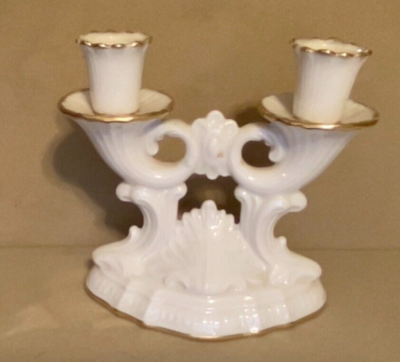 Medium Size Double Candle Holder. Lenox. Leaf Pattern. 6