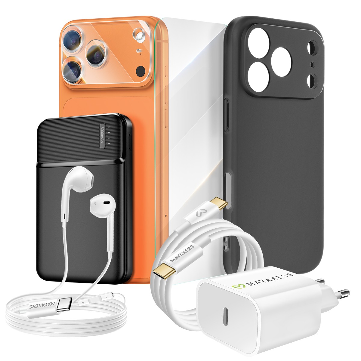 Pack iPhone 17 Pro coque antichoc verre trempé protection écran batterie externe sans fil