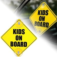 Kids on Board Car Sign with Suction Cups, 5"x5" Reusable Warning Sticker, No Res