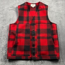 Filson Mackinaw Virgin Wool Vest Mens L Red Buffalo Plaid Check Made in USA 42