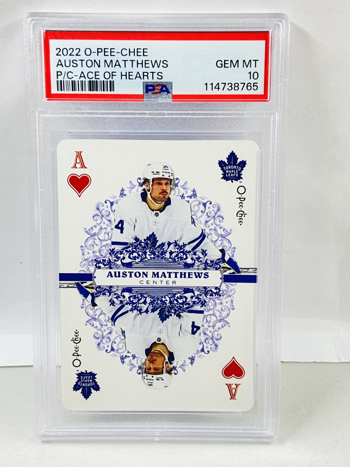 2022 O-PEE-CHEE Auston Matthews P/C Ace of Hearts PSA 10 view 1