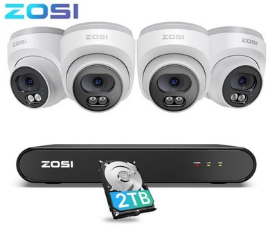 ZOSI C220 8CH 5MP 3K NVR PoE Security Camera System 4x4MP Dome IP Camera 2TB HDD
